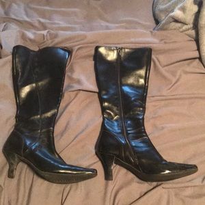 Black Pleather Boots with Buttons